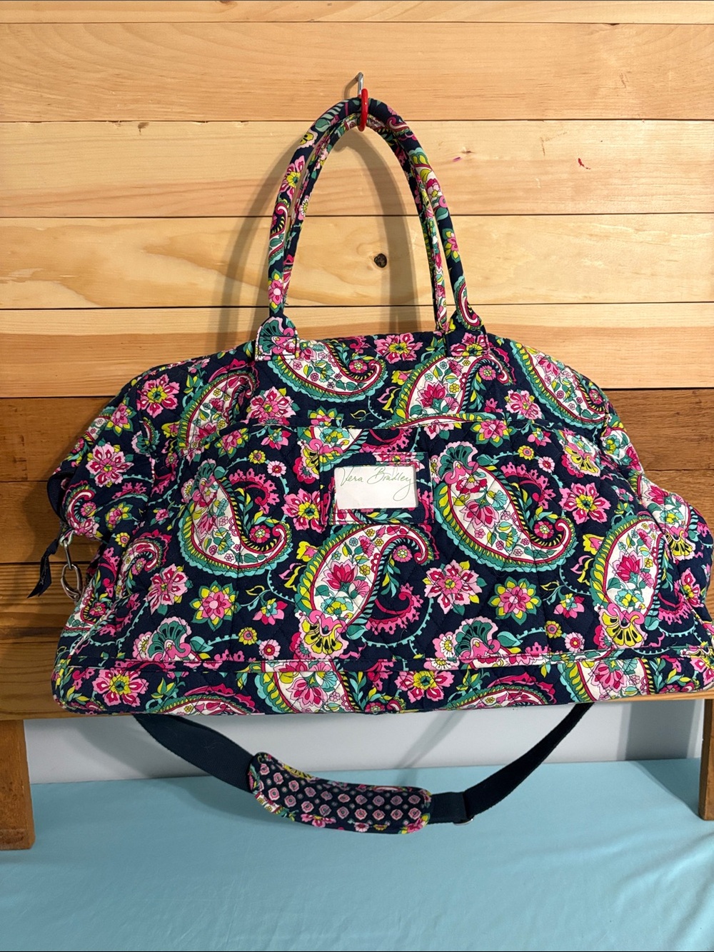 Vera Bradley Navy Paisley Weekender with Pink & Green Accents